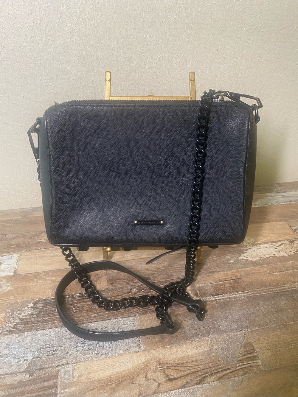 Rebecca Minkoff Black Saffiano Leather Crossbody with Black Chain